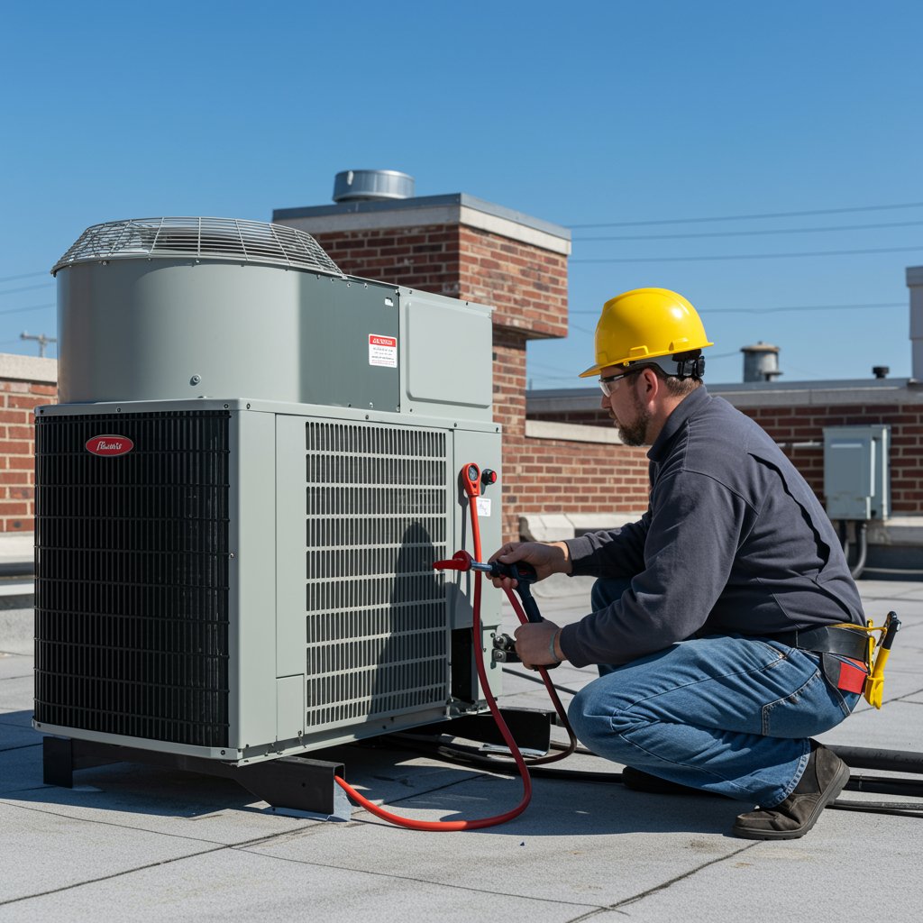 AC tune-up in Camden, NJ by Burton Heating & Cooling technician