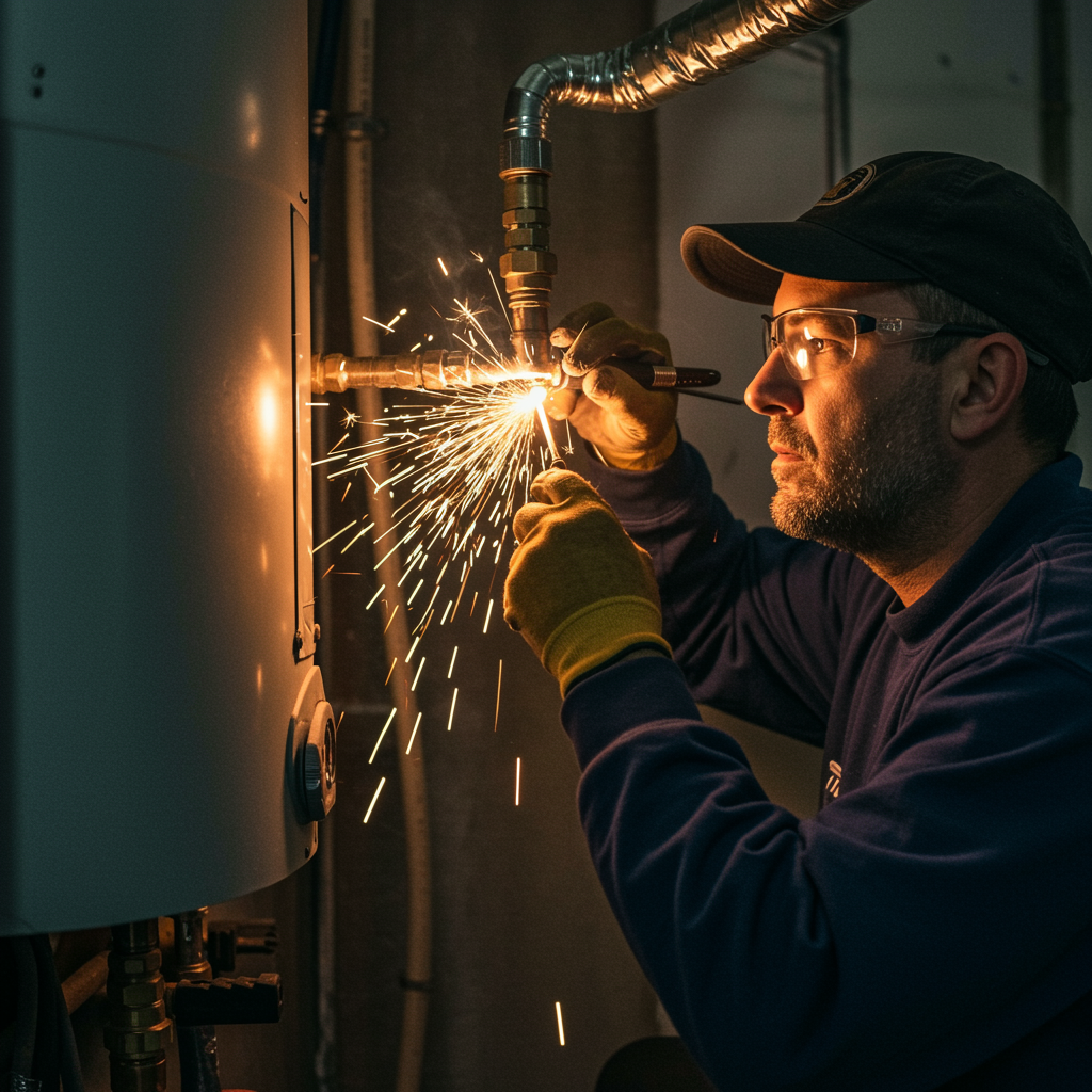 Technician tuning a residential steam boiler in Camden home