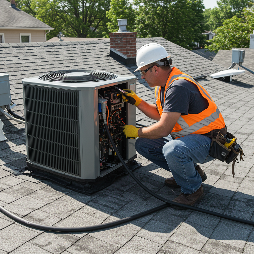 Technicians completing a clean furnace changeout in a Camden home